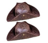 Miaija 2Pieces Pirate Hat Brown Leather Tricorn Hat Colonial Style Pirate Cap Halloween Dress Up Accessory for Adult Men