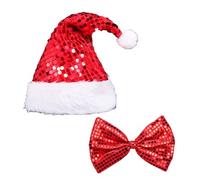 Miaija 2Pieces Sequin Santa Hat Red Dickie Bow Tie Sparkly Fancy Dress Costume Festive Christmas Party Supplies for Kids Adult Cosplay