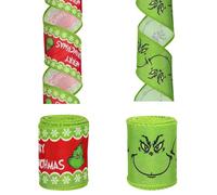 Miaija 2Rolls 10Yards Grinch Christmas Ribbon Colourful Wired Edge Ribbon Funny Cartoon Craft Decor for Adult Kids DIY Xmas Holiday Craft Gift (6.3cm Wide)