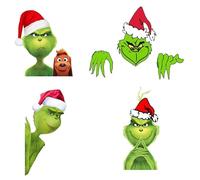 Miaija 4Pieces Grinch Car Sticker Christmas Green Monster Sticker Funny Car Windshield Decal Cartoon Decoration for Party Supplies