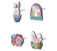 Miaija 4Pieces Happy Easter Bunny Pin Cute Colorful Rabbit Lapel Pin Badge Brooches Memorabilia Gift Decorations Holiday Jewelry Gifts for Festival Backpacks Clothes