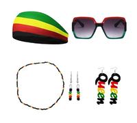 Miaija 5Pieces Women's African Jewelry Set Jamaican Square Sunglasses Fashion Beaded Necklace Earrings Wooden Earrings Rasta Headband for Women Girl Costume Accessories