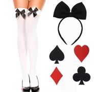 Miaija 6Pieces Alice Costumes Set Black Bow Headbands Stocking Poker Cloth Patch Perfect Hair Accessories for Girls and Women Halloween