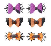 Miaija 6Pieces Halloween Hair Bow Clips Glitter Pumpkin Bat Spider Bow Hair Clip Multicolor Halloween Cosplay Party Girl Decoration for Women Kids Hair Accessories
