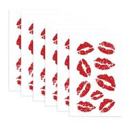 Miaija 6Pieces Red Lip Stickers Cute Kisses Temporary Sticker Waterproof Red Lips Temporary Decorative Stickers for Body Art Makeup Neck Leg Face Chest