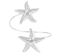Miaija Starfish Shell Cuff Bracelet Upper Layered Cuffs Bangle Adjustable Metal Armband Open Arm Cuff Beach Armlet Boho Summer Sea Coral Arm Jewelry for Women Party,8.5 * 9.5cm(Silver)