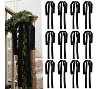 Miaikoe 12 Pcs Large Velvet Christmas Swag Bows 60x40 cm Rustic Staircase Wreath Fireplace Vintage Bows for Christmas Tree Topper Holiday Indoor Outdoor Decor (Black)
