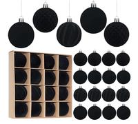 Miaikoe 16 Pcs Velvet Christmas Balls Hanging Ornaments Set, Pre-tied Shatterproof Plastic Flocked Christmas Balls Xmas Decorations Festival Holiday Party Decor (Black,6CM)