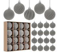 Miaikoe 16 Pcs Velvet Christmas Balls Hanging Ornaments Set, Pre-tied Shatterproof Plastic Flocked Christmas Balls Xmas Decorations Festival Holiday Party Decor (Grey,6CM)