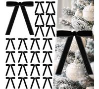Miaikoe 24 Pcs Velvet Bows for Christmas Tree Rustic Velvet Christmas Ornaments Rustic Bows for Door Garland Wreath Gift Party Decoration (Width of 2.5cm,Black)