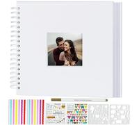 Miaikoe 25.5x25.5 cm DIY Scrapbook Album with Window Hardcover Kraft Blank Paper Scrap Book with 20 Sheets Photo Album for Guest Book, Family Wedding Anniversary (White)