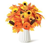 Miaikoe 2PCS Artificial Flower Decoration Maple Leaf Stem Pumpkin Branch Sunflower Berries Flower for Fall Thanksgiving Home Holiday Festival Decoration (Brown)