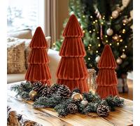 Miaikoe 3 Pcs Velvet Christmas Tree Decorations Assorted Sizes Modern Cone Artificial Trees for Christmas Decoration Winter Holiday Entryway Tabletop Centerpiece (Brown)