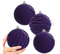 Miaikoe 4 PCS Large Velvet Christmas Balls Ornaments Shatterproof Hanging Set Flocked for Xmas Tree Holiday Party Decorations (Purple,10 CM)