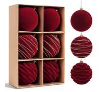 Miaikoe 6Pcs Velvet Christmas Ornaments Balls Sets for Christmas, Plastic Shatterproof Xmas Tree Flocked 10 CM Ornaments Balls for Winter Holiday Decor (Red)