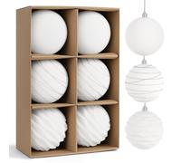 Miaikoe 6Pcs Velvet Christmas Ornaments Balls Sets for Christmas, Plastic Shatterproof Xmas Tree Flocked 10 CM Ornaments Balls for Winter Holiday Decor (White)