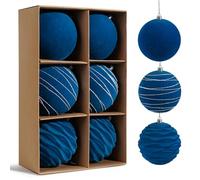 Miaikoe 6Pcs Velvet Christmas Ornaments Balls Sets for Christmas, Plastic Shatterproof Xmas Tree Flocked 10 CM Ornaments Balls for Winter Holiday Decor (Blue)