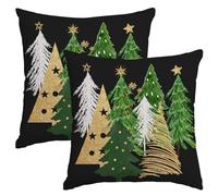 Miaikoe Christmas Cushion Covers 40x40 cm Set of 2 Christmas Tree Black Decorative Throw Pillow Covers Winter Holiday Cushion Cases Decor for Home Couch Sofa