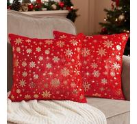 Miaikoe Christmas Cushion Covers 50x50 cm, Decorative Glitter Printed Snowflakes Pillow Covers Cushion Case Set of 2 for Holiday Christmas Decor Sofa Couch Red