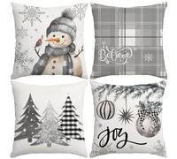Miaikoe Christmas Cushion Covers 50x50 cm Set of 4, Decorative Farmhouse Snowman Joy Believe Christmas Tree Grey Pillow Covers for Winter Holiday Home Decor Decoration