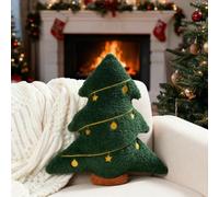 Miaikoe Christmas Pillow, Decorative Christmas Tree Pillow Stuffed Tree Shaped Embroidered Star Ball Bedroom Xmas Plush for Party Home Decorations 39.3 x 37 cm Green