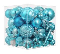 Miaikoe Christmas Tree Hanging Ornaments 63 pcs Multi-Size Plastic Shatterproof Ball Ornaments Set for Christmas Holiday Winter Party Decorations (Teal)