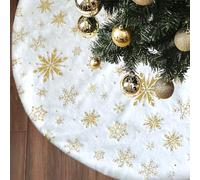 Miaikoe Christmas Tree Skirt, 48 inches Large Gold Snowflake White Faux Fur Thick Plush Xmas Tree Skirt Ornaments for Holiday Christmas New Year Decorations (120cm)