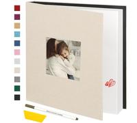 Miaikoe Large Photo Album Self Adhesive Scrapbook Album for 4x6 5x7 8x10 Pictures,60 Pages Linen Cover Album with Display Window DIY Book with A Metallic Pen and Scraper (Beige)