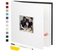 Miaikoe Large Photo Album Self Adhesive Scrapbook Album for 4x6 5x7 8x10 Pictures,60 Pages Linen Cover Album with Display Window DIY Book with A Metallic Pen and Scraper (White)