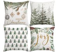 Miaikoe Merry Christmas Tree Cushion Covers Decorations, 55x55cm Set of 4 Xmas Balls Joy Cushion Case for Holiday Winter Coach Sofa Living Room Decor