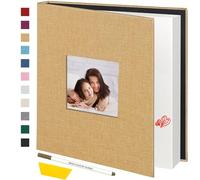 Miaikoe Photo Album Self Adhesive Scrapbook Album for 4x6 5x7 8x10 Pictures,40 Pages Linen Cover Album with Display Window DIY Book with A Metallic Pen and Scraper (Khaki)