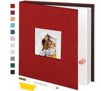 Miaikoe Photo Album Self Adhesive Scrapbook Album for 4x6 5x7 8x10 Pictures,40 Pages Linen Cover Album with Display Window DIY Book with A Metallic Pen and Scraper (Red)