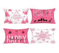 Miaikoe Pink Christmas Cushion Covers 30x50 Set of 4 Christmas Decorations Happy Holidays Holly Jolly Snowflake Merry Christmas Decor Throw Cushion Case for Home Couch Sofa Deco