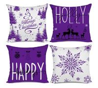 Miaikoe Purple Christmas Cushion Covers 50x50 Set of 4 Christmas Decorations Happy Holidays Holly Jolly Snowflake Merry Christmas Decor Throw Cushion Case for Home Couch Sofa Deco