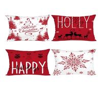 Miaikoe Red Christmas Cushion Covers 30x50 Set of 4 Christmas Decorations Happy Holidays Holly Jolly Snowflake Merry Christmas Decor Throw Cushion Case for Home Couch Sofa Deco