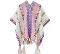 Miaikvs Women's Colorful Stripe Vintage Ethnic Style Poncho Women's Shawl Coat Knit Shawl Wrap Open Front Cardigans for Women(Moon White 1)