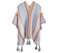 Miaikvs Women's Colorful Stripe Vintage Ethnic Style Poncho Women's Shawl Coat Knit Shawl Wrap Open Front Cardigans for Women(Blue Pink 1)