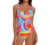 MIAIULIA Women's Retro 80s/90s Inspired High Cut Low Back Padding One Piece Swimsuit Swimming Costume Bathing Suits, Colorful White Dots, S
