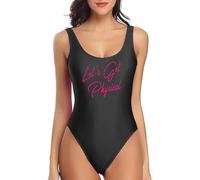 MIAIULIA Women's Retro 80s/90s Inspired High Cut Low Back Padding One Piece Swimwear Bathing Suits, 80s Pink Letter, Small