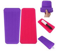 Mialang 2 Pack Heat Resistant Silicone Mat Pouch for Flat Iron Curling Iron Cover Hot Iron Travel Case Hair Styling Tools(Rose and Purple)
