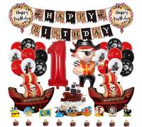 MiaLover 1 Year Pirate Birthday Decoration Pirate Theme Balloon Latex Balloon Cake Decoration Cake topper Happy Birthday Banner for 1st Birthday Gothic Party Deco