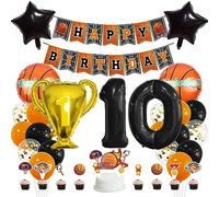 MiaLover 10 Year Birthday Decoration Set Happy Birthday Banner Trophy Foil Balloon Basketball Balloon Latex Balloon Cake Decoration for 10nd Birthday Basketball Themed Party Deco