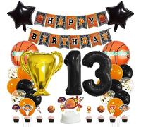 MiaLover 13 Year Birthday Decoration Set Happy Birthday Banner Trophy Foil Balloon Basketball Balloon Latex Balloon Cake Decoration for 13nd Birthday Basketball Themed Party Deco