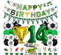 MiaLover 14 Year Birthday Decoration Set Football Balloon Latex Balloon Happy Birthday Banner Trophy Foil Balloon Cake Decoration for 14st Birthday Football Themed Party Decoration