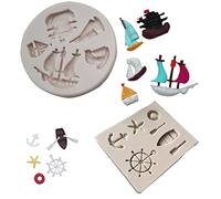 MiaLover 2 Pcs Silicone Cake Mold Ocean Wind Anchor Rudder Fondant Mould for Sugarcraft Cake Border Decoration Cupcake Topper Sugar Craft Polymer Clay Soap
