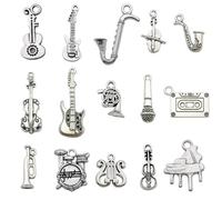 MiaLover 30 Pieces Retro Music Pendant Jewellery Handmade Jewellery Accessories Sheet Music Metal Pendant Guitar Musical Instruments Charm for Music Lovers DIY Jewellery Crafts Bracelet Necklace