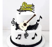 MiaLover 48 Pieces Music Notes Cupcake Toppers Happy Birthday Cake Toppers Set Cake Decoration Guitar Cake Muffin Decoration for Children Girls Boys Musical Theme Party