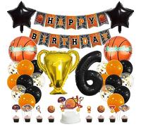 MiaLover 6 Year Birthday Decoration Set Happy Birthday Banner Trophy Foil Balloon Basketball Balloon Latex Balloon Cake Decoration for 6nd Birthday Basketball Themed Party Deco