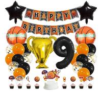 MiaLover 9 Year Birthday Decoration Set Happy Birthday Banner Trophy Foil Balloon Basketball Balloon Latex Balloon Cake Decoration for 9nd Birthday Basketball Themed Party Deco