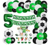 MiaLover Football Birthday Set Number 5 Balloon 5 Year Birthday Decoration Balloon Garland Banner Large Football Foil Balloon Latex Balloon Cake Decoration for Children's 5st Birthday Party